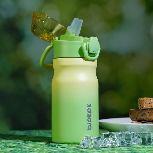 BJPKPK Insulated Water Bottle - 14oz Stainless Steel Flask with Straw, Leak-Proof Lid & Carry Handle | Lime