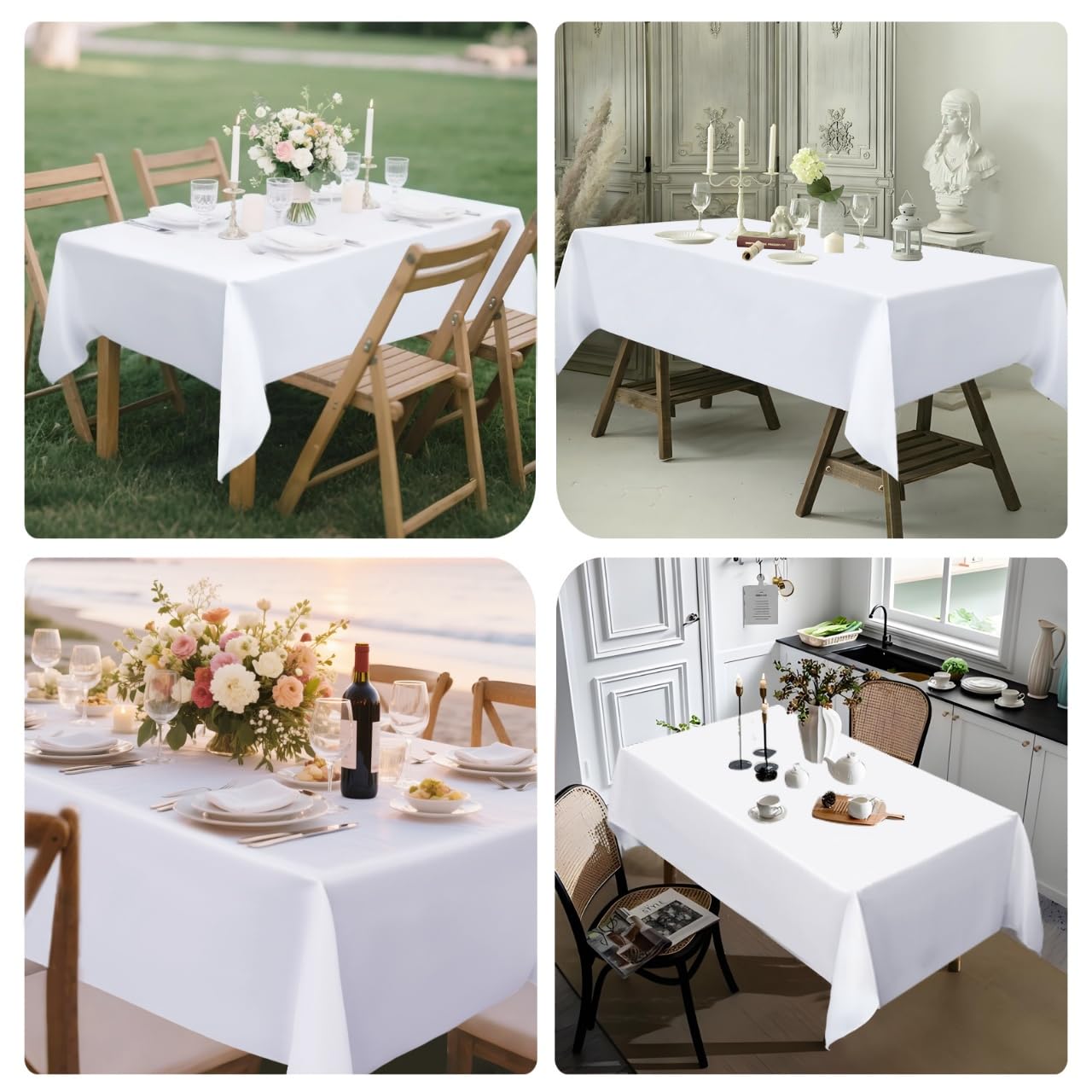 COCPOK 10Pack White Table Clothes,Rectangle Tablecloths for 6 Foot Rectangle Tables,59x102 Inch Wrinkle Resistant Washable Polyester Table Covers,Polyester Tablecloth for Wedding Party Banquet Dining