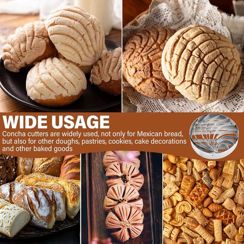 4inch Concha Cutter, Double Sided Bread Mold Stainless Steel DIY Cookie Cutter Concha Stamp for Baking Cookies(sliver)