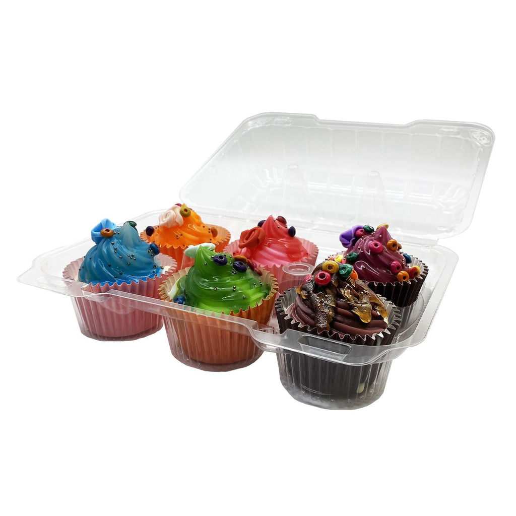Clear Cupcake Containers,12pc Plastic Disposable High Dome Cupcake Boxes 6 Compartment Cupcake Holders Cupcake Containers Half Dozen Cupcake Trays ReliableCup Cake Muffin Packaging Transporter