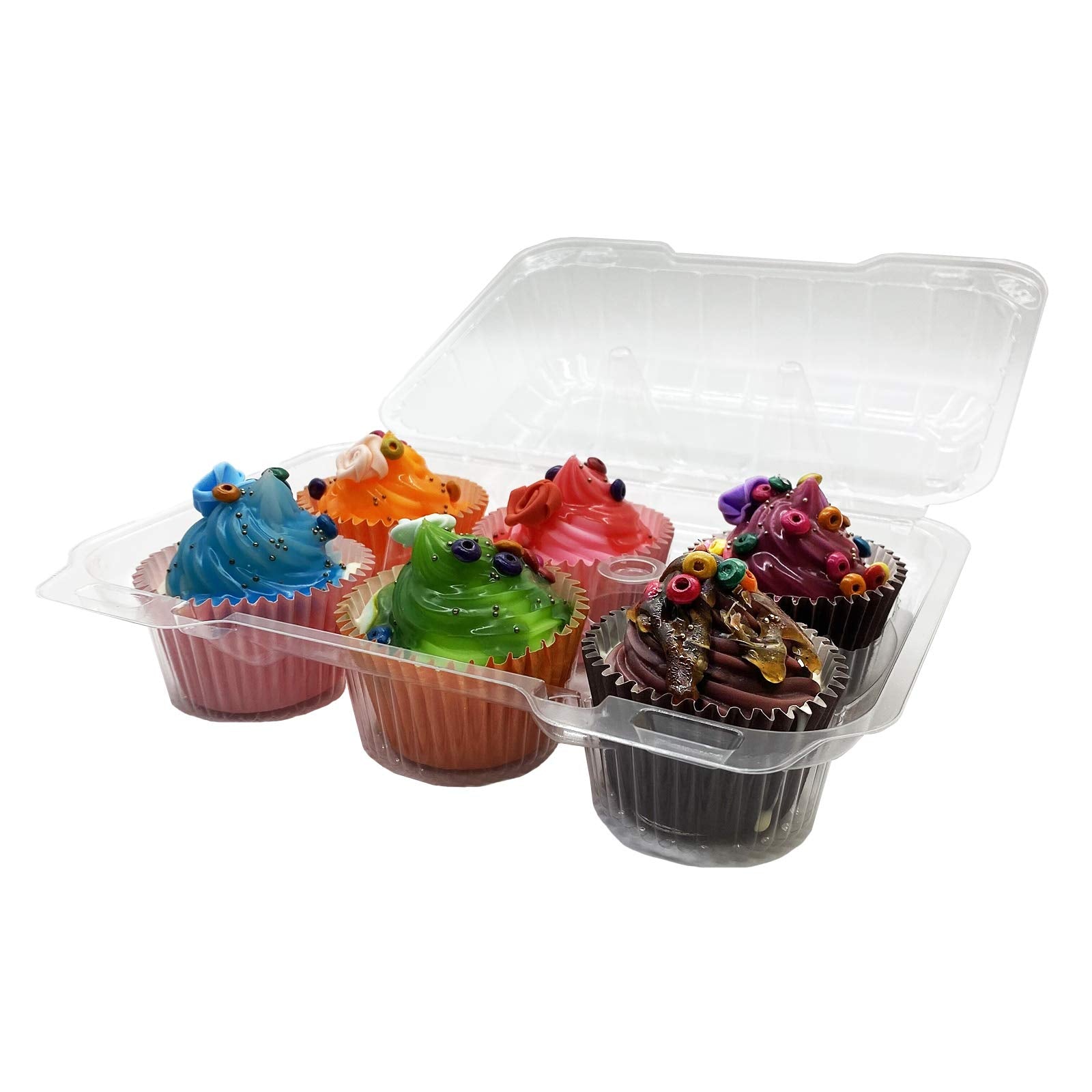 Clear Cupcake Containers,12pc Plastic Disposable High Dome Cupcake Boxes 6 Compartment Cupcake Holders Cupcake Containers Half Dozen Cupcake Trays ReliableCup Cake Muffin Packaging Transporter