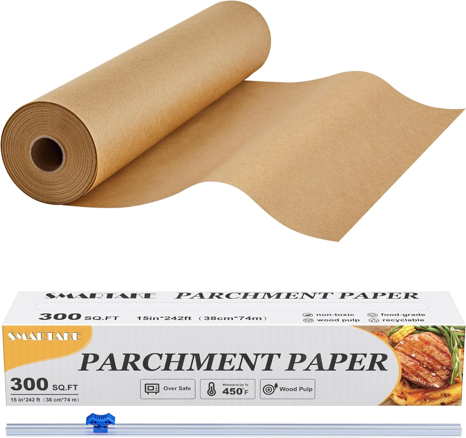 SMARTAKE Non-Stick Parchment Paper Roll - Heavy Duty 15" x 242 ft for Baking, Cooking & Grilling