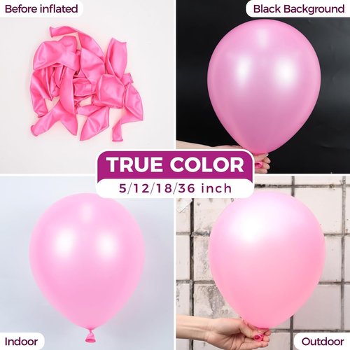 Bezente Pearl Pink Balloons - 100 Pack 12-Inch Round Helium Balloons for Girl's Birthday & Gender Reveal Decor