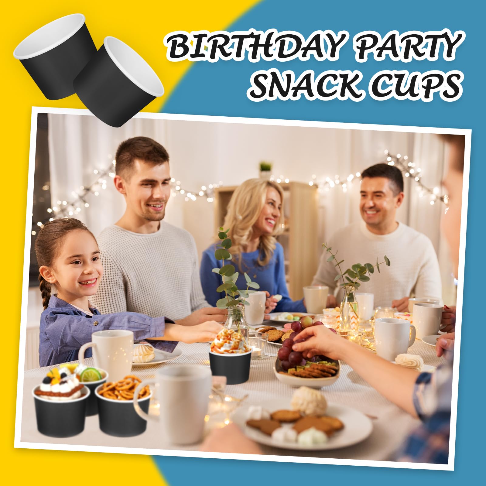 Nuenen 8 oz Summer Ice Cream Paper Cups Bulk Disposable Dessert Cups Solid Color Paper Dessert Bowls for Snack Sundae Spring Party Favors Ice Cream Bar Supplies(Black,300 Pcs)
