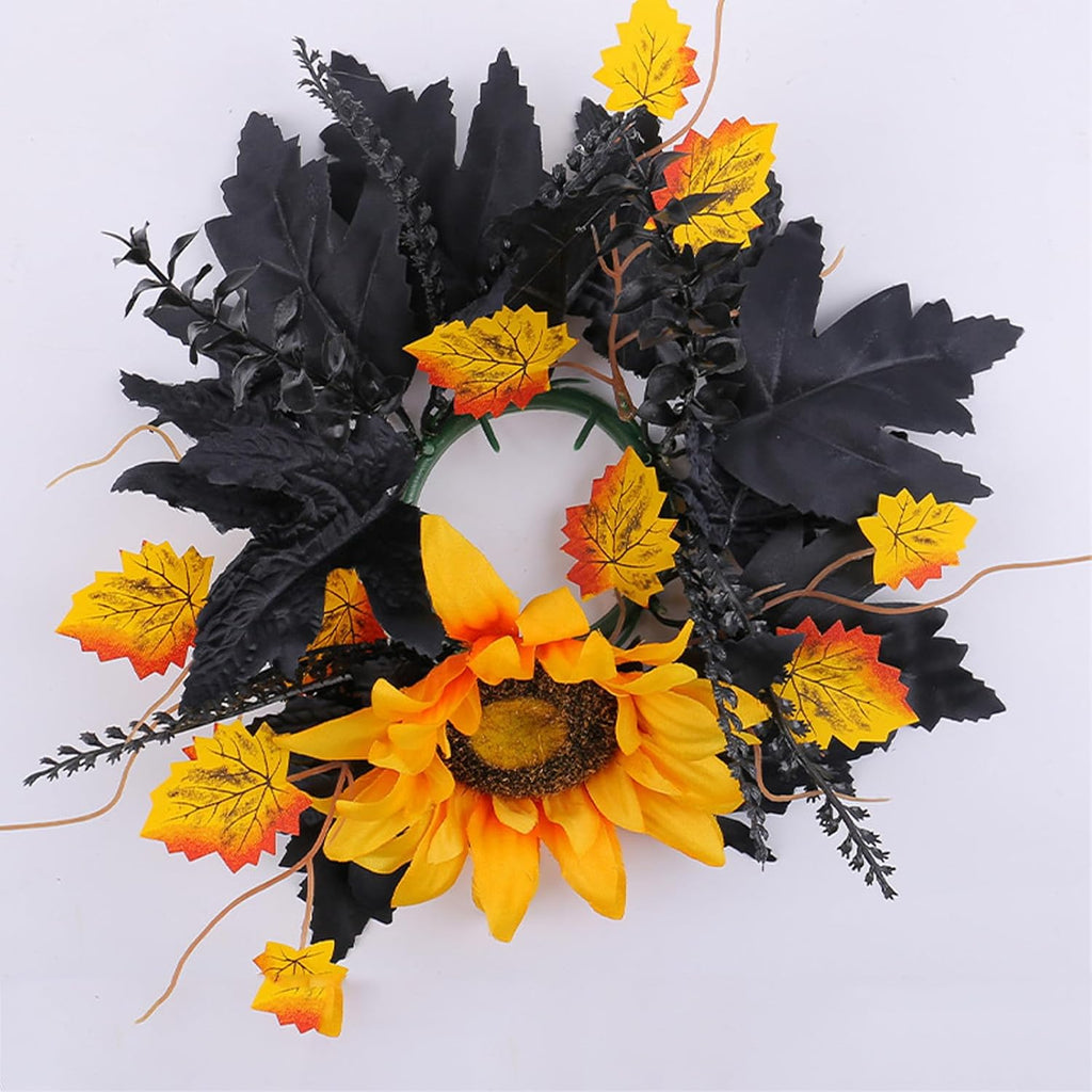 Skiennix Halloween Candle Rings - Artificial Leaves Wreaths for Festive Home Decor | 2 Pack Rose Skull Black