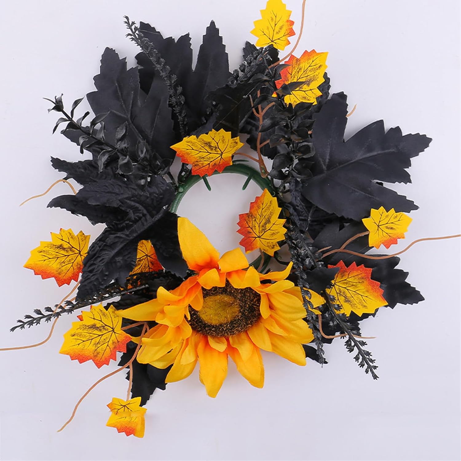 Skiennix Halloween Candle Rings - Artificial Leaves Wreaths for Festive Home Decor | 2 Pack Rose Skull Black