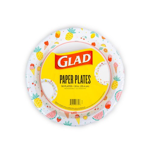 Glad Round Disposable Paper Plates, Picnic Pattern - Strong, Sturdy, Soak Proof, and Microwavable Decorative Plates for Dinner and Everyday Use, 10 Inch, 50 Count