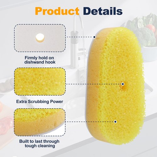 6 Packs Refill Heads Compatible with Dish Daddy,Non-Scratch Wand Refill Sponge Heads Compatible with Scrub Daddy,Upgrade Much Thicker and Durable