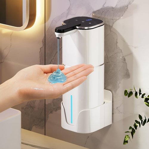 CATIRE Upgraded Larger Capacity Automatic Dish Soap Dispenser Touchless, 17.6oz Liquid Hand Soap Dispenser for Bathroom Kitchen, Rechargeable 2000mAh, 8 Adjustable Levels, Wall Mount & Countertop