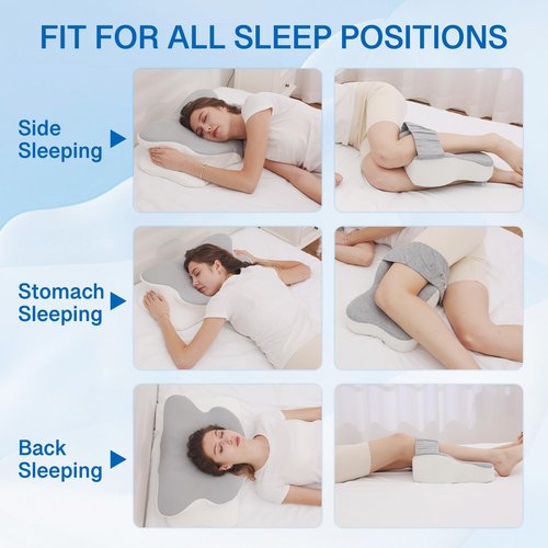 Trilvorn 2-in-1 Side Sleeper Pillow for Adults Set–Ergonomic Contour Cervical Neck Pillow Memory Foam +Leg/Knee Pillow for Side Sleepers,Sciatica&Neck Pain Relief,Cooling Ice-Silk Removable Covers