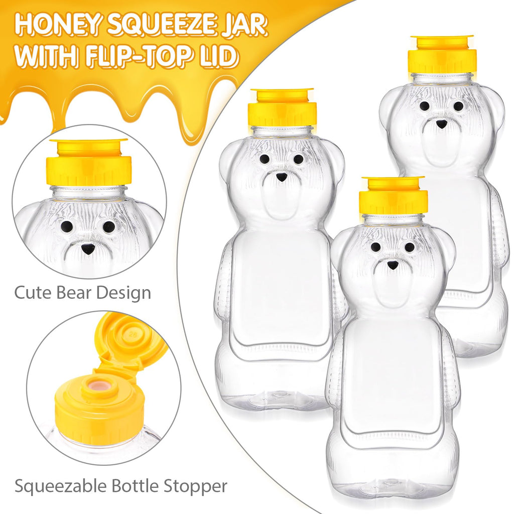 Thenshop 36 Pcs Honey Bear Bottle,Plastic Honey Squeeze Bottle,Honeybear Squeeze Jars,Cute Empty Container with Yellow Flip Lid for Syrup Sauce,Juice Storing and Dispensing, Transparent(500 Ml/ 17 oz)