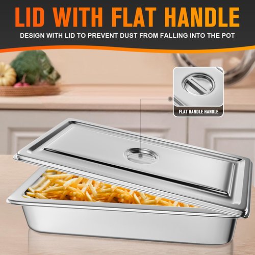 Hotel Pan, Full Size Steam Table Pan 2.5" Deep Stainless Steel With Lid 20.8" L x 13" W Anti-Jam Buffet Commercial (4 Pack)
