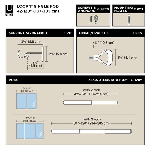 Umbra Loop Curtain Rod for Window, Adjustable 42" to 120", Gold