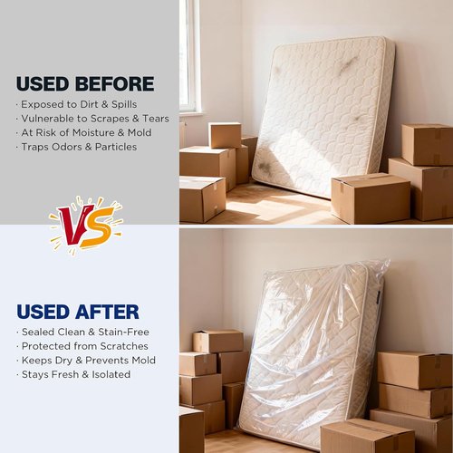 2 Pack Mattress Bags - Heavy Duty Waterproof & Tear-Resistant Covers for King/Queen Size | 107" x 78" x 14''