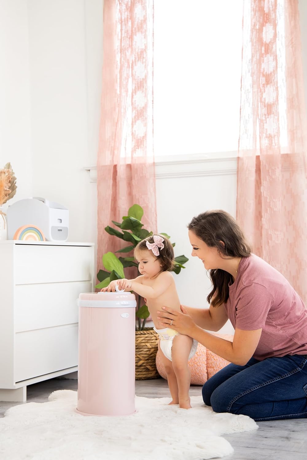 Ubbi Steel Diaper Pail - Odor Locking Design, No Special Bag Needed | Award-Winning Blush Pink