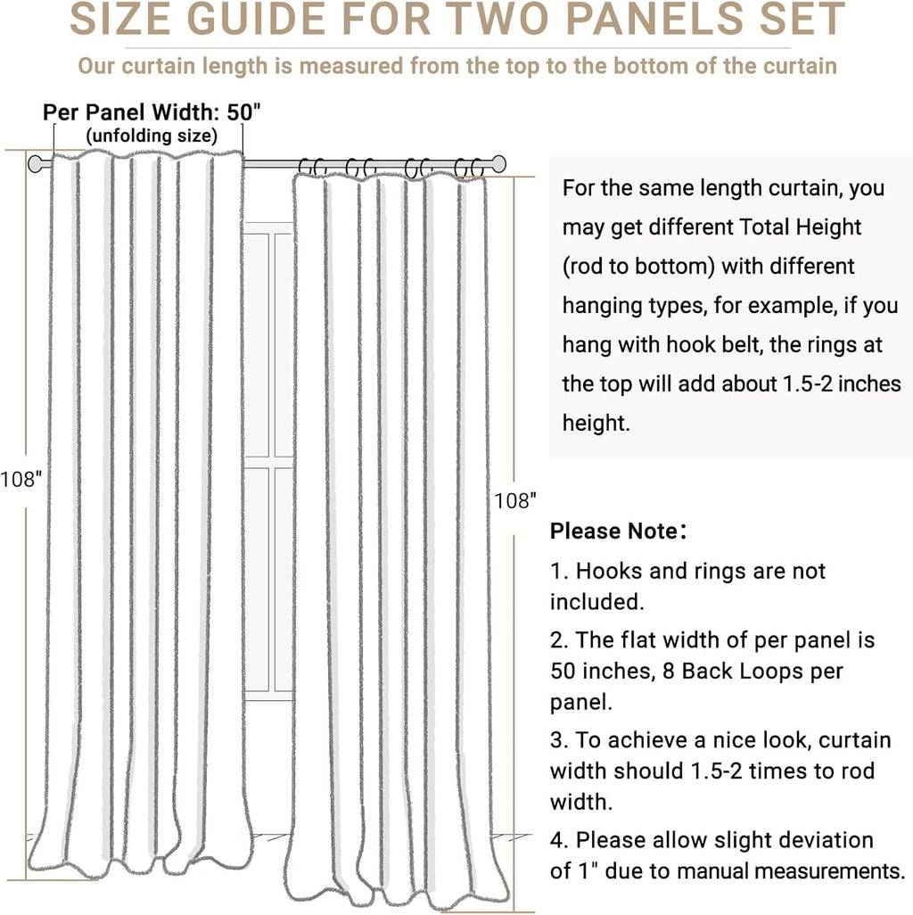 Skiennix 100% Blackout Linen Curtains - Thermal Insulated Drapes, 50" W x 108" L, Beige | 2 Panels Set