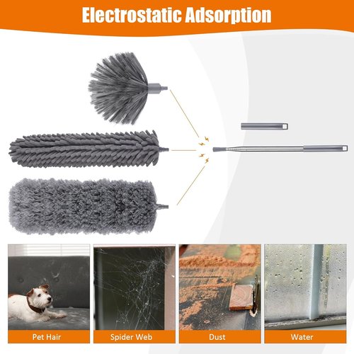 MUXUN 4 Pcs Microfiber Cobweb Duster with 100-inch Extendable Pole, Washable and Reusable Feather Cleaning Duster Kit with 3 Duster Heads,Dusters for Cleaning with Telescopic Pole for High Ceiling Fan