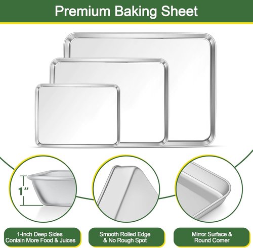 E-far Baking Sheet Set - Stainless Steel Cookie Pans with Cooling Racks | 16/12.5/9.3 Inch, Non-Toxic & Easy Clean