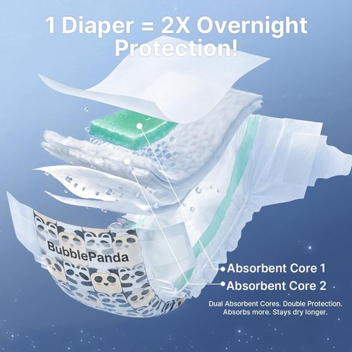 BubblePanda Overnight Diapers - Nighttime Protection with Dual Absorbent Core | Size 4, 72 Count