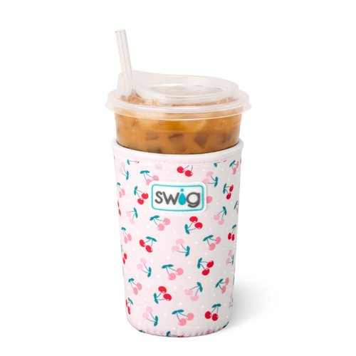 Swig Life Medium Iced Cup Coolie, Standard 22oz Iced Coffee Cup Insulator Sleeve with Handle, Neoprene Insulated Coolie Keeps Drinks Cold (Cherry Pie)