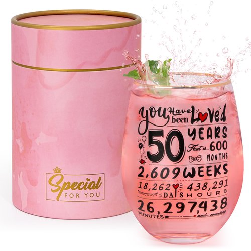 50th Birthday Gifts for Her - Funny 1975 Engraved 50th Birthday Gifts Ideas for Women, Friend, Sister, Mom - 50th Birthday Decorations Present for Women - Time Commemoration 50th Wine Glass 18 oz