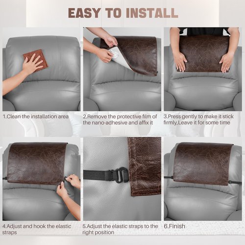 Xmntdo Recliner Headrest Protector,Non Slip Waterproof Headrest Cover,Leather Recliner Headrest Cover for Sofa,Furniture,Living Room,Office Chair 17x27 in(Chocolate Brown)
