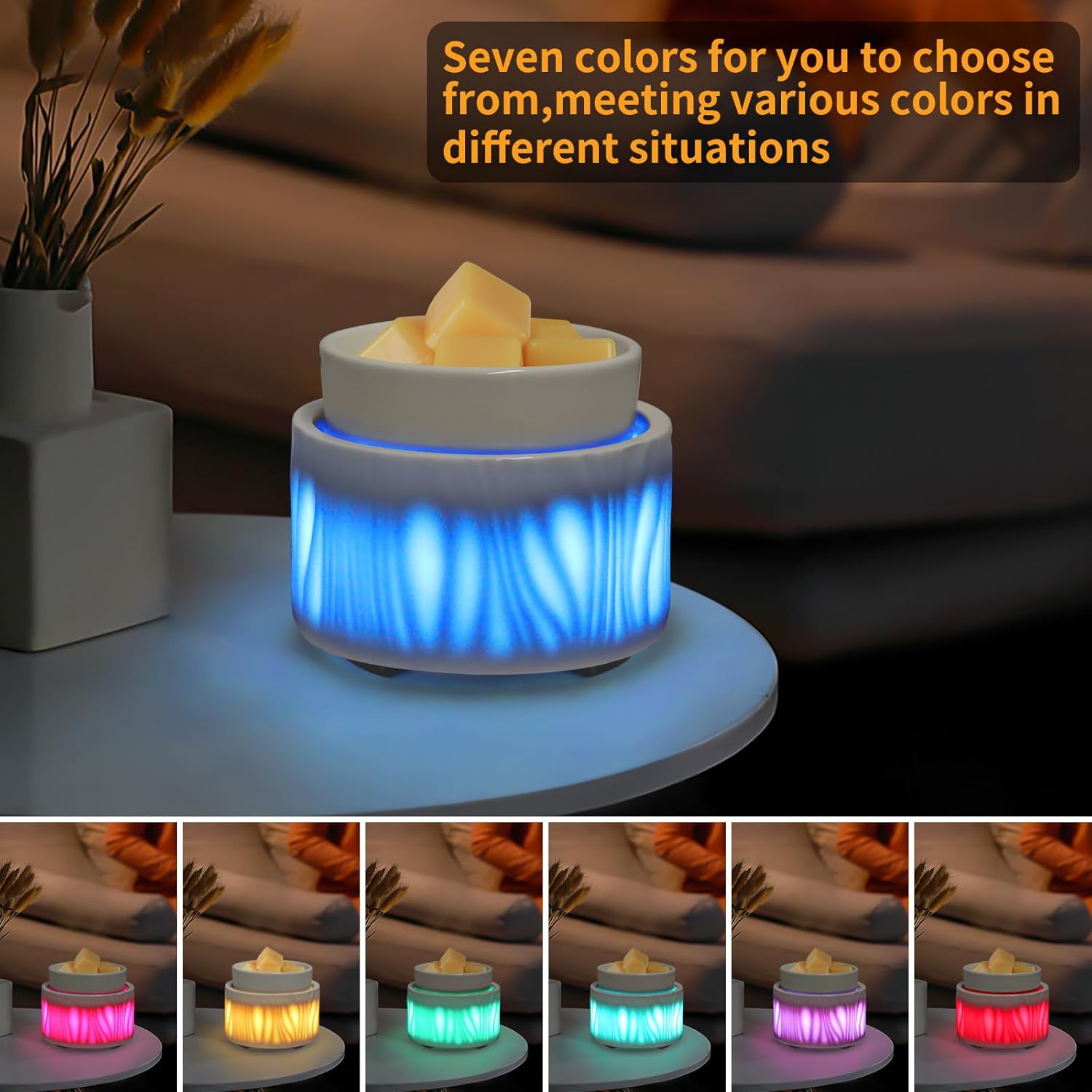 Skiennix Ceramic Wax Melt Warmer - 3-in-1 Electric Fragrance Candle Burner with 7-Color LED Light | Perfect Gift for Home or Office