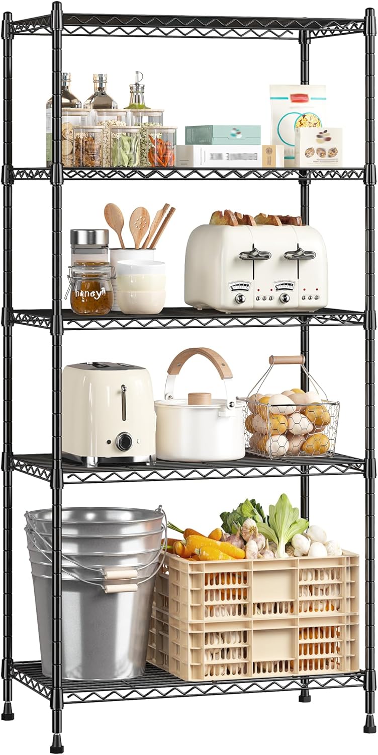 Romorgniz 5-Tier Metal Shelving Unit - Adjustable Wire Storage Rack for Kitchen, Pantry & Closet | 59.4" H x 21.5" W x 13.6" D