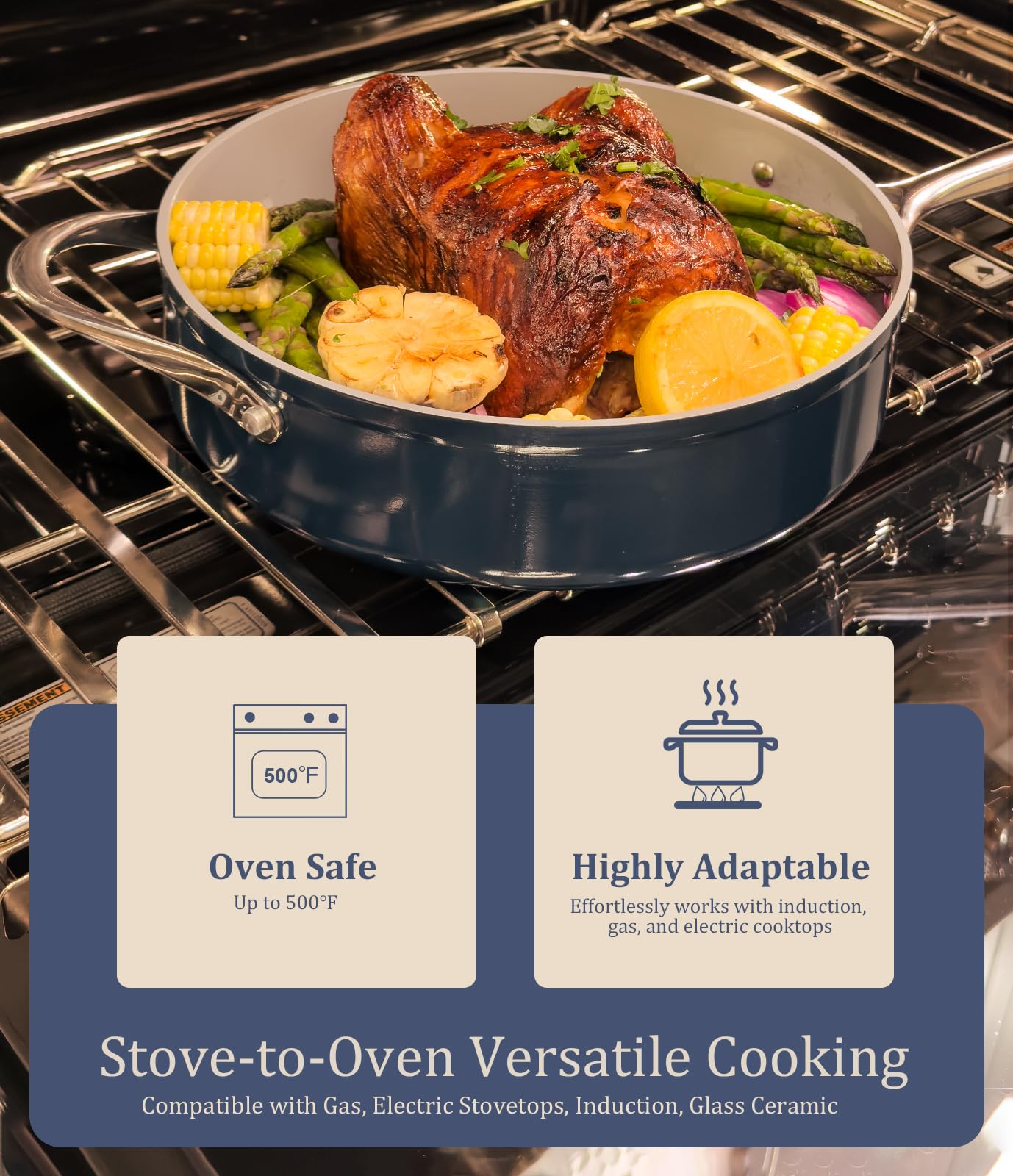 CookinCraze Stock Pot 4.5qt Dutch Oven with Lid (9.5"x 4") Nonstick Ceramic Coated Non-Toxic PFAS-Free Even Heat Distribution for Braising, Baking Bread & Soups, Compatible for All Cooktops(Induction/Gas/Electric) Oven Safe to 500°F (Caribbean Blue)