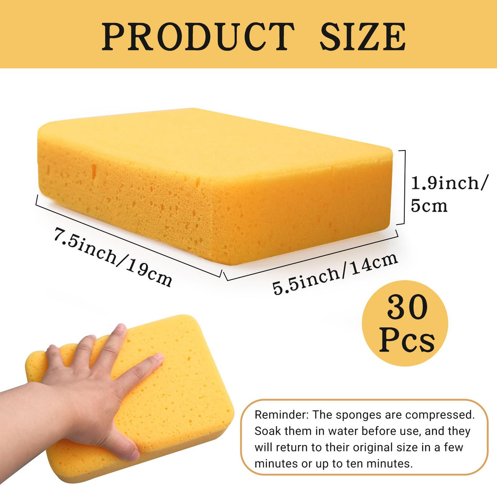 30 Pcs Large Sponges Bulk 7.5 x 5.5 x 1.9 Inch Yellow Grouting Sponge Non-Scratch Scrubber Car Wash Thick Heavy Duty Scrub Sponges Multifunctional Sponge for Cleaning Dishes Car Tile Crafts Supplies