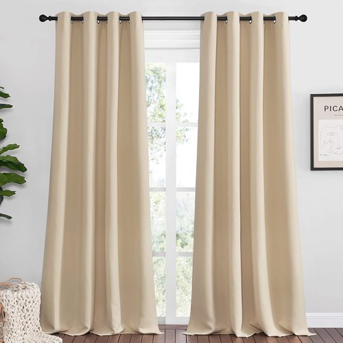 NICETOWN Bedroom Darkening Curtains - Triple Weave Thermal Insulated Grommet Panels | Biscotti Beige, 55"x90" (1 Pair)