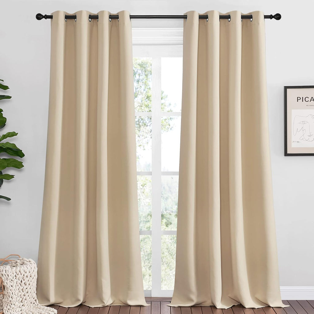 NICETOWN Room Darkening Curtains - Biscotti Beige, 55" x 120" | Thermal Insulated Grommet Panels for Kids' Room
