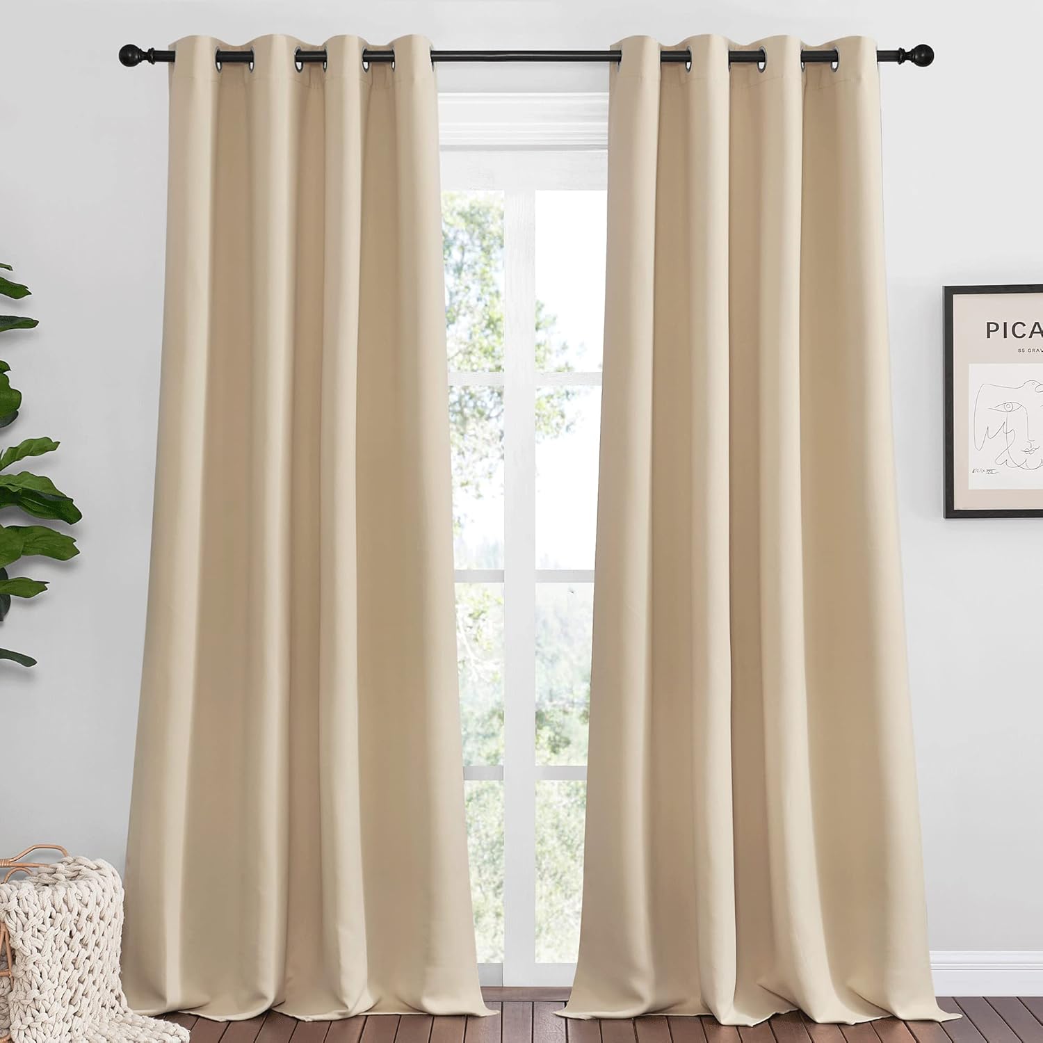 NICETOWN Room Darkening Curtains - Biscotti Beige, 55" x 120" | Thermal Insulated Grommet Panels for Kids' Room