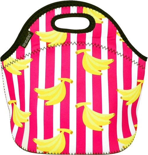 Allydrew Insulated Neoprene Lunch Bag - Stylish Zipper Tote in Bananas and Stripes Design