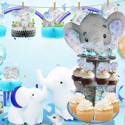 Zliisang Blue Elephant Cupcake Stand Baby Boy Baby Shower Decorations 3 Tiered Dessert Cake Table Displays Eelephant Birthday Party Decorations Baby Shower Decorations for Boy