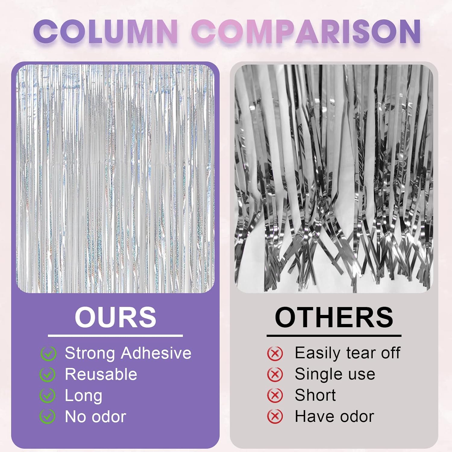 Voircoloria 3 Pack Laser Silver Foil Fringe Backdrop Curtains - 3.3x8.2 Feet for Parties & Events