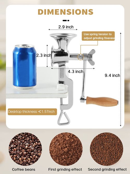 Moongiantgo Hand Grain Mill Grinder Poppy Seeds Mill Stainless Steel Coarseness Adjustable Table Clamp Hand Crank 50g Small Hopper for Pepper Corn Wheat Barley Soybeans Chickpeas Bird feed