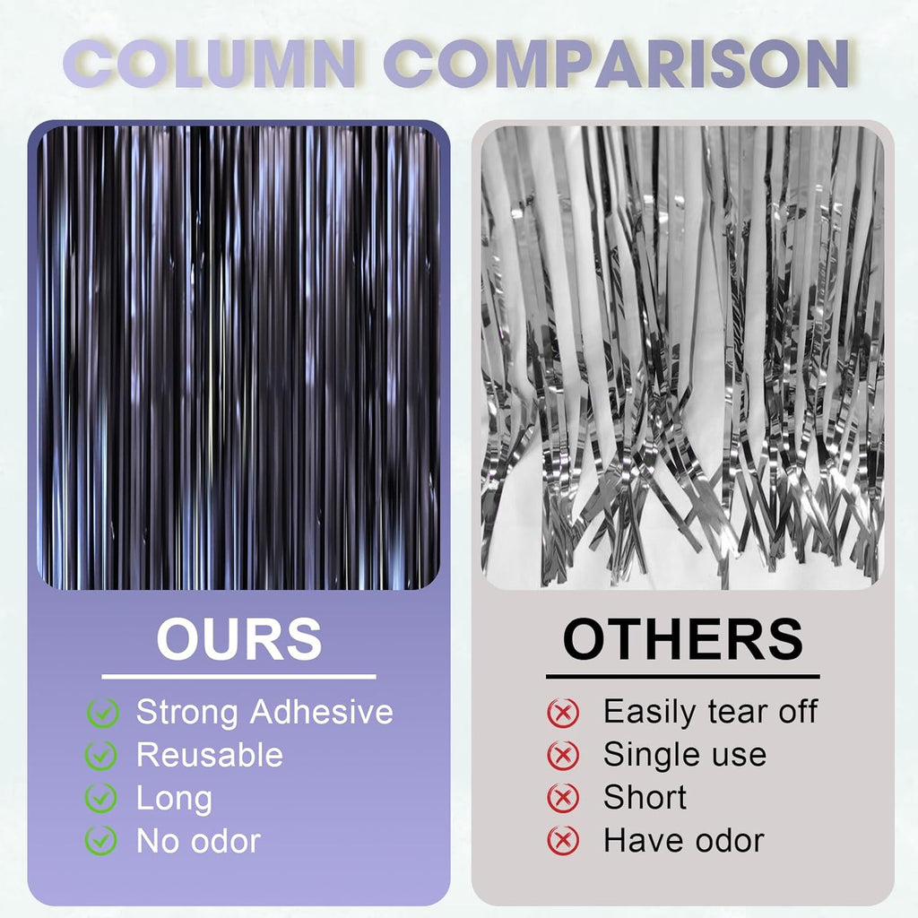 Voircoloria Matte Blue Foil Fringe Curtains - 3 Pack 3.3 x 8.2 ft Tinsel Streamers for Parties | Perfect for Graduation & Birthdays