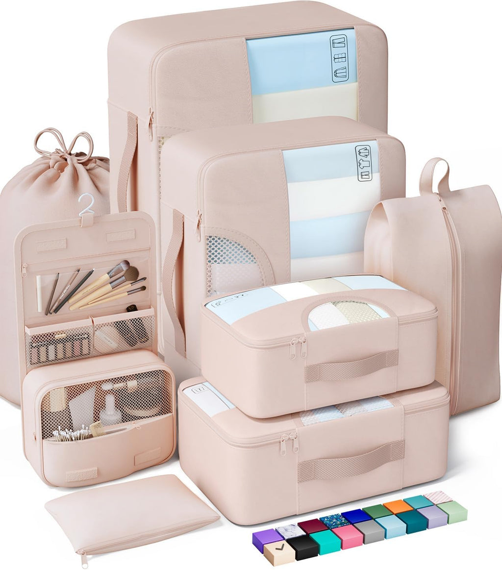 Veken Packing Cubes Set - Essential Travel Organizers for Beach Vacations | Includes Hanging Toiletry Bag