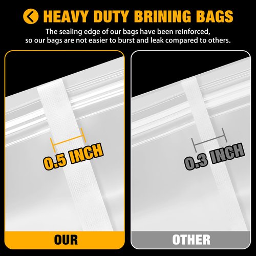 Brining Bag for Turkey Under 18lbs, 2 Pack, 21.6''x19.6'', Double Zip-lock Seal Turkey Brine Bags, Thickened Brine Bag with 2 Cotton Strings Hold up 30lbs