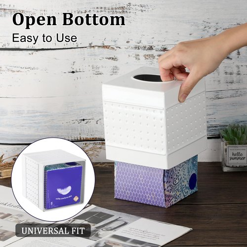 Metal Tissue Box Cover Square, Hand Hammered Tissue Box Holder, Classic White Tissue Box Cover Napkin Dispenser Accessories for Bathroom, Countertops, Dressers, Night Stand, Parlors and Office