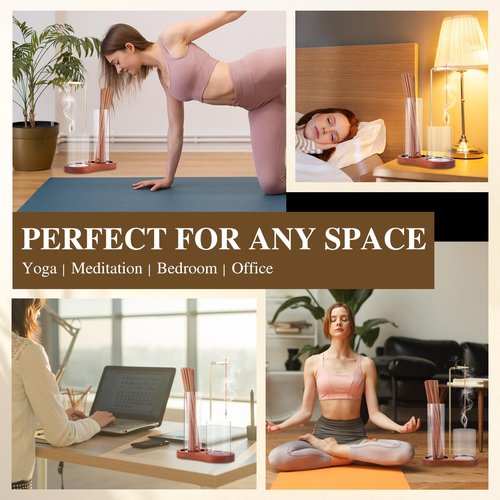 2 in 1 Incense Holder for Sticks with Glass Ash Catcher, Anti-Ash Flying Upside Down Insence Stick Burner, Modern Vertical Inscents-Sticks Holder for Yoga Spa Meditation Home Decor