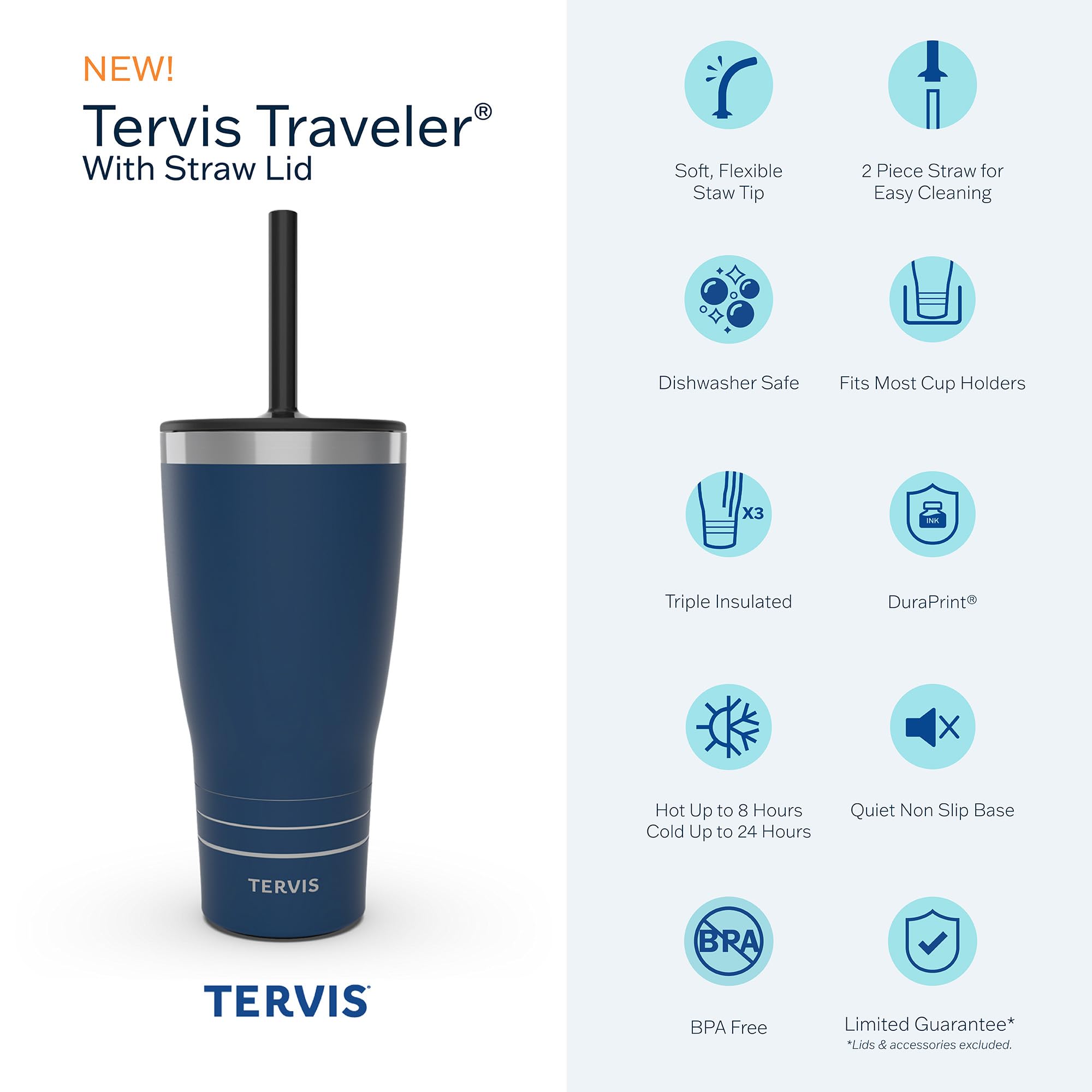 Tervis Traveler Florida Fun Map Triple Walled Insulated Tumbler Travel Cup Keeps Drinks Cold & Hot, 30oz with Straw Lid, Stainless Steel