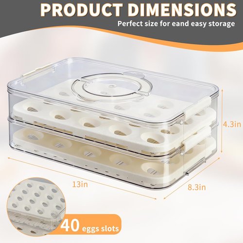 Deviled Egg Carrier by [Brand Name] - 2-Layer Clear Storage for 40 Eggs with Lid & Handle | Portable Tray for Fridge & Parties