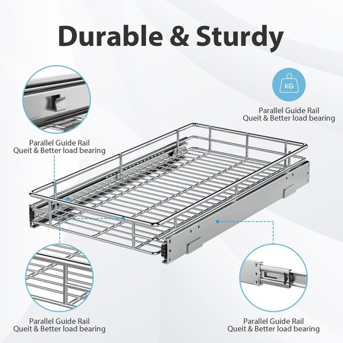 ZOINLIY Pull Out Cabinet Organizer, Versatile Slide Out Kitchen Organizers and Storage,Heavy Duty Drawer Cupboard Storage Basket, Smooth Sliding, Chrome Finish (24.8 * 21inch)