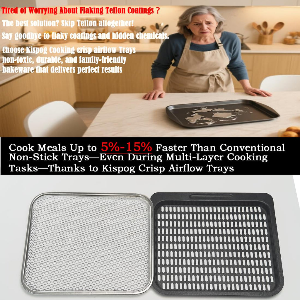 Kispog Uncoated Stainless Steel Cooking Tray Compatible with Instant Pot Vortex 10QT Only - PFAS & Teflon-Free - Dishwasher Replacement Racks, 10.2"x8.97" 3-Pack Mesh for 360 Airflow & Crisping