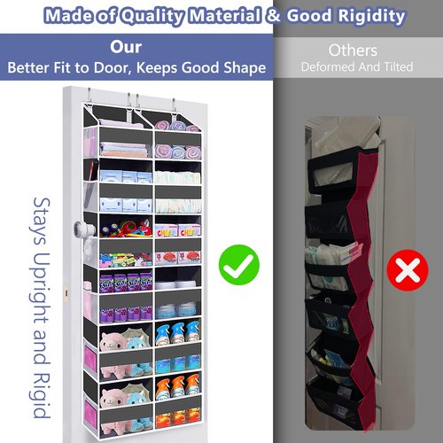 UVIAHOMI Heavy Duty Over The Door Organizer 6 Tiers, Extra Large Behind Door Storage of 12 Big Front & 12 Mesh Pockets, 80lb Weight Capacity, Hanging Doors Storage for Closet Bedroom Nursery, Gray