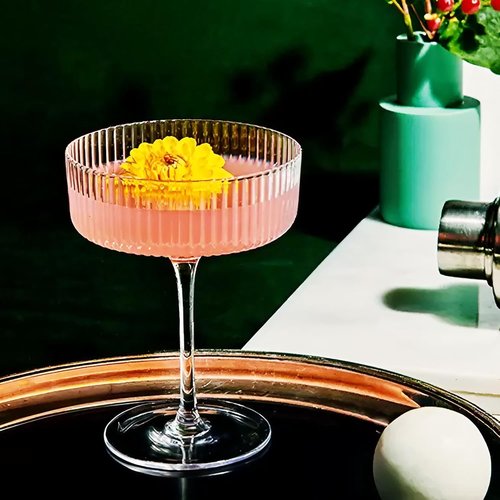 Plastic/Acrylic Set of 6 10 oz Ribbed Coupe Cups Unique Martini & Cocktail Cups Set for Wine,Champagne, Parties & Home