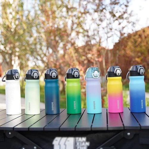 BJPKPK Insulated Water Bottle - 18oz Stainless Steel Flask with Straw, Leak-Proof Lid & Carry Handle | White