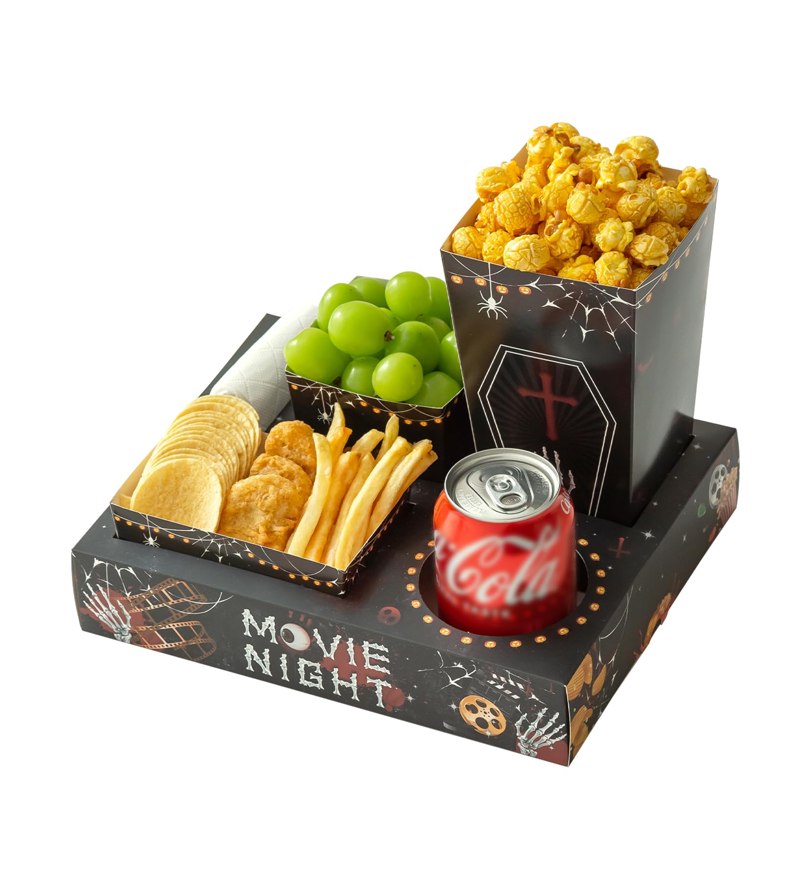 Baffect Movie Night Snack Trays 100pcs Include 20 Movie Night Trays, 20 Popcorn Boxes, 20 Salad Bowls, 20 Nacho Bowls, 20 Movie Party Invitations, Horror Movie Night Supplies for Nacho Bar